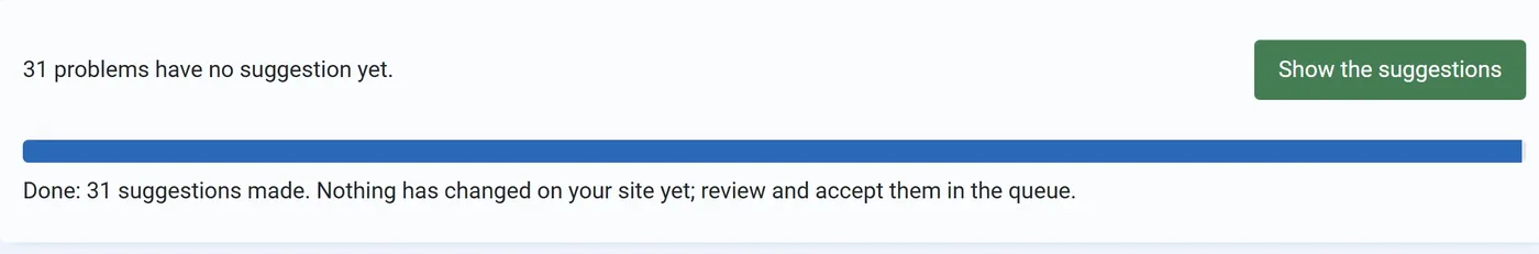 Suggest for all, finished: 31 suggestions made, nothing changed on the site until they are reviewed and accepted